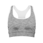 Grey Knitted Pattern Print Women's Sports Bra