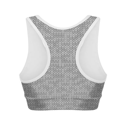 Grey Knitted Pattern Print Women's Sports Bra
