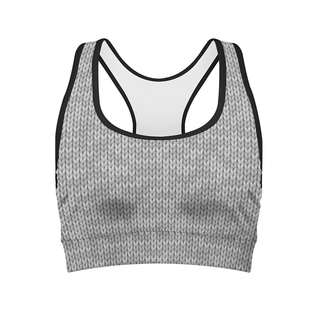 Grey Knitted Pattern Print Women's Sports Bra