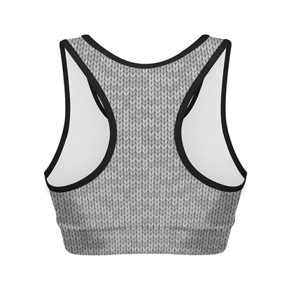 Grey Knitted Pattern Print Women's Sports Bra