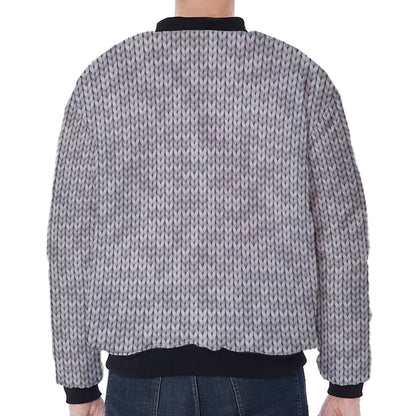 Grey Knitted Pattern Print Zip Sleeve Bomber Jacket
