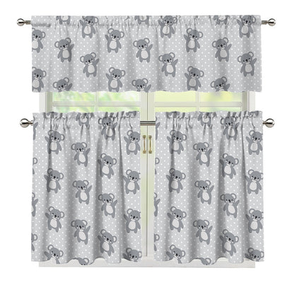 Grey Koala Pattern Print 3 Piece Kitchen Curtains