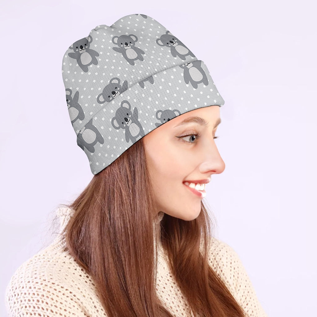 Grey Koala Pattern Print Beanie