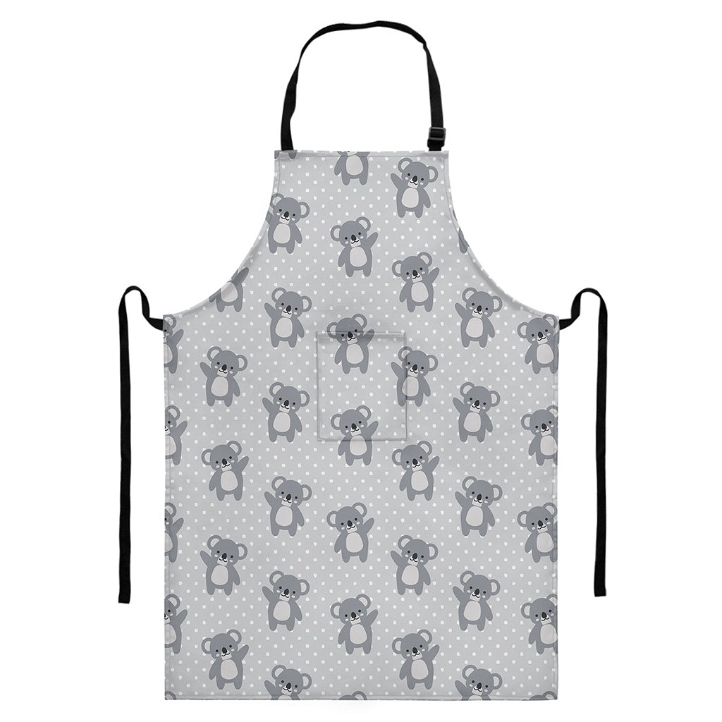Grey Koala Pattern Print Bib Apron With Pocket