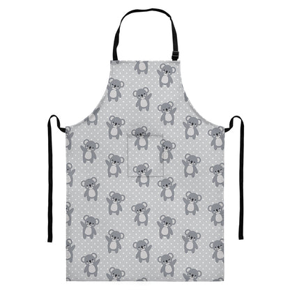 Grey Koala Pattern Print Bib Apron With Pocket