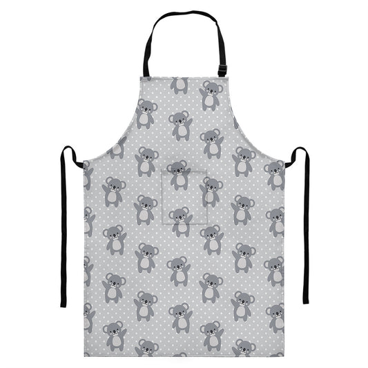 Grey Koala Pattern Print Bib Apron With Pocket