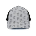 Grey Koala Pattern Print Black Mesh Trucker Hat
