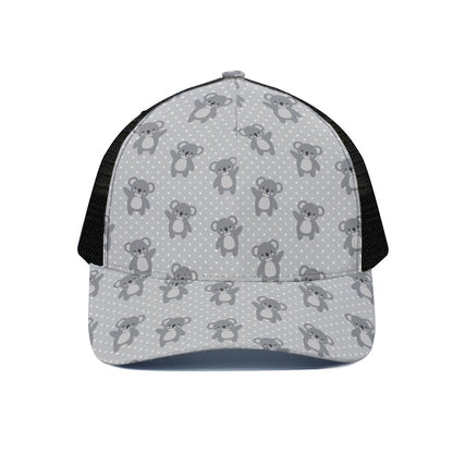 Grey Koala Pattern Print Black Mesh Trucker Cap