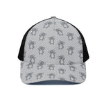 Grey Koala Pattern Print Black Mesh Trucker Cap