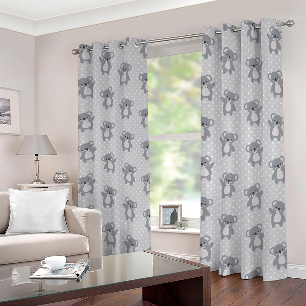 Grey Koala Pattern Print Blackout Grommet Curtains