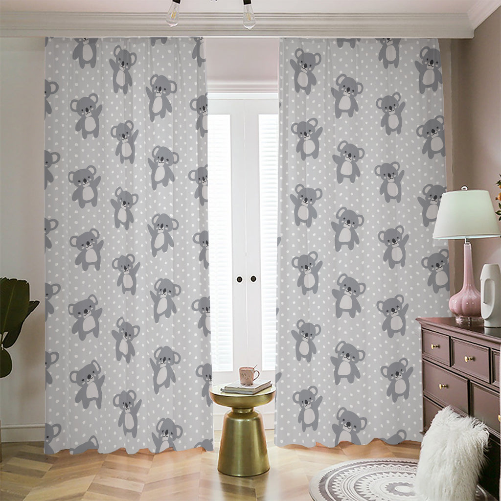 Grey Koala Pattern Print Blackout Pencil Pleat Curtains