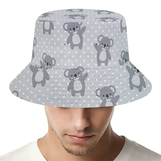 Grey Koala Pattern Print Bucket Hat