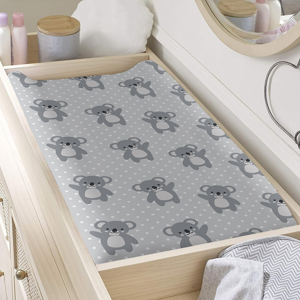 Grey Koala Pattern Print Changing Pad Cover