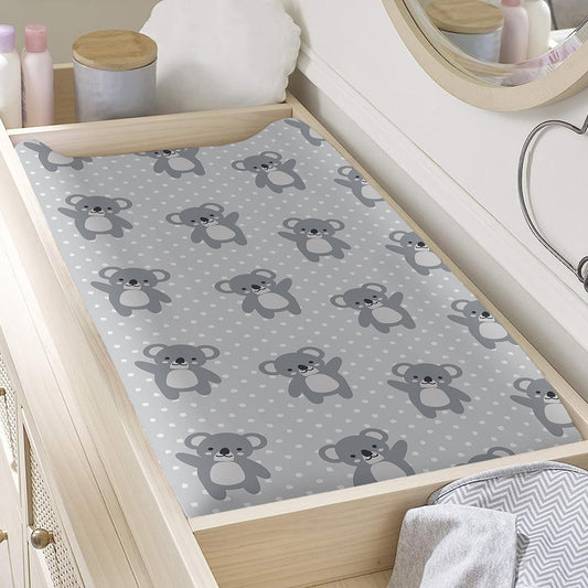 Grey Koala Pattern Print Changing Pad Cover