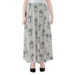 Grey Koala Pattern Print Chiffon Maxi Skirt
