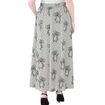 Grey Koala Pattern Print Chiffon Maxi Skirt