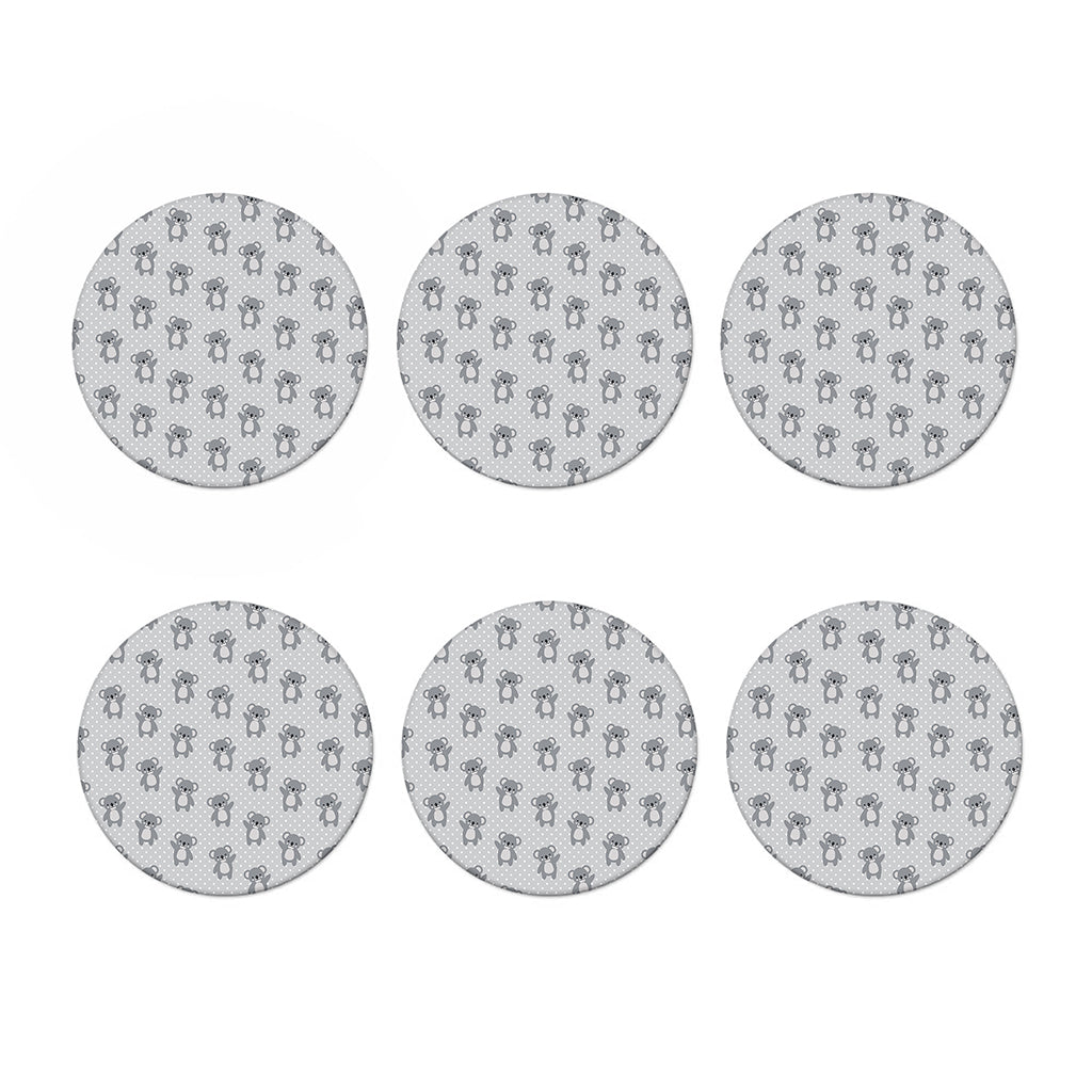 Grey Koala Pattern Print Coaster Set