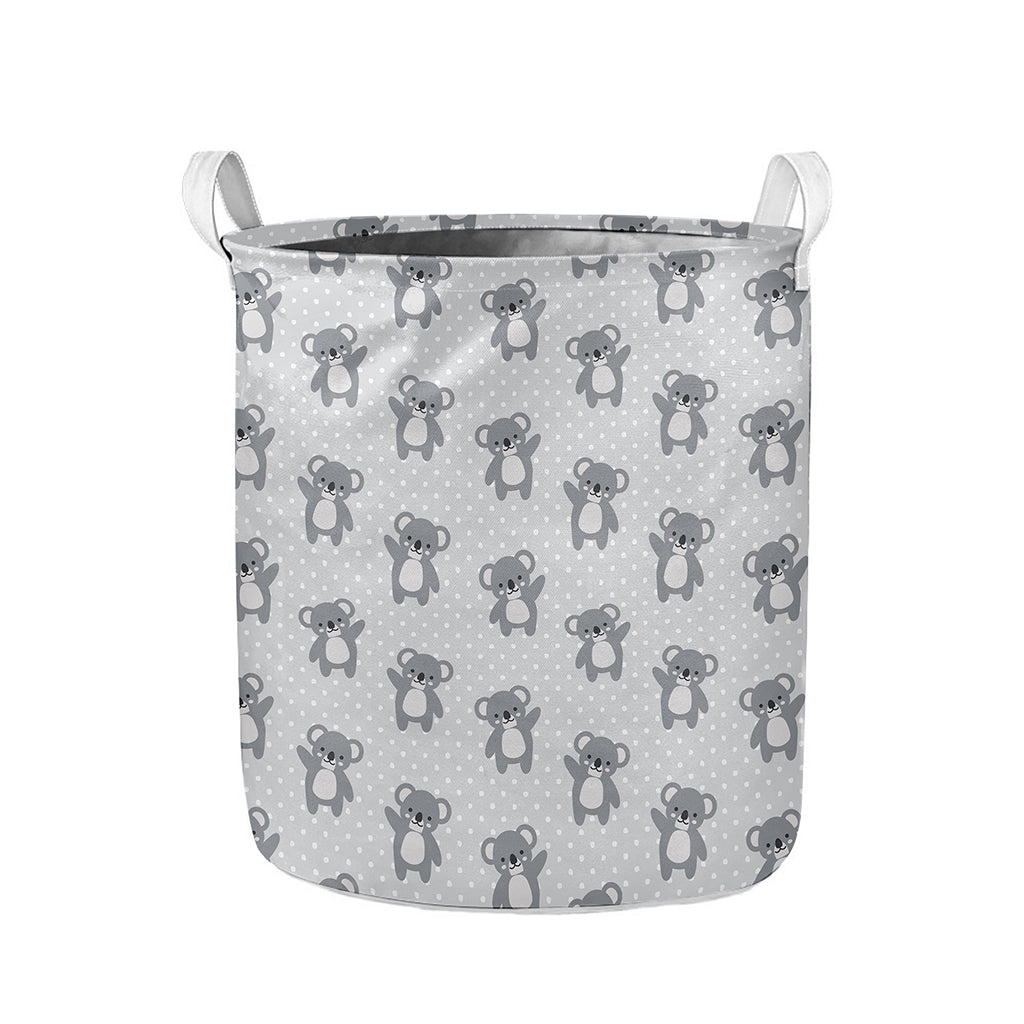 Grey Koala Pattern Print Collapsible Laundry Basket