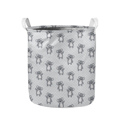 Grey Koala Pattern Print Collapsible Laundry Basket