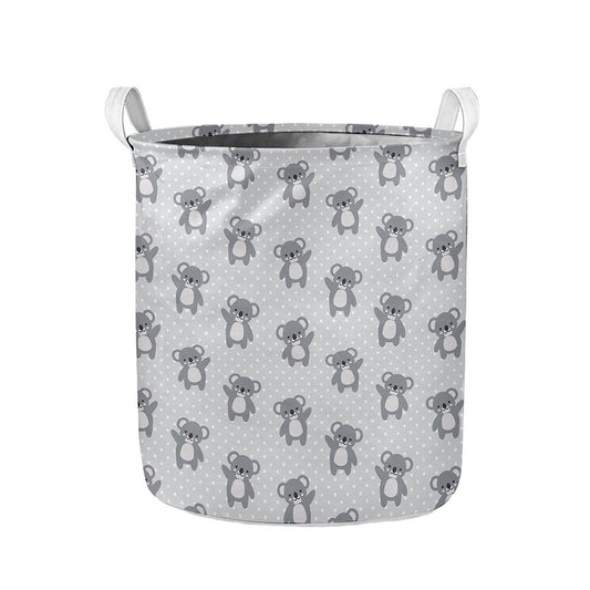 Grey Koala Pattern Print Collapsible Laundry Basket