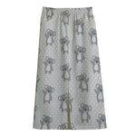Grey Koala Pattern Print Cotton Front Slit Maxi Skirt
