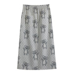 Grey Koala Pattern Print Cotton Front Slit Maxi Skirt