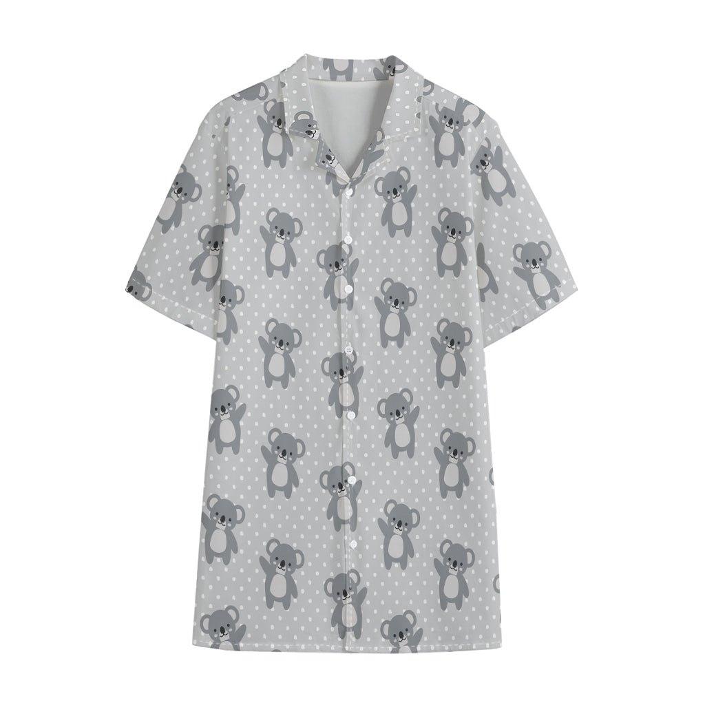 Grey Koala Pattern Print Cotton Hawaiian Shirt