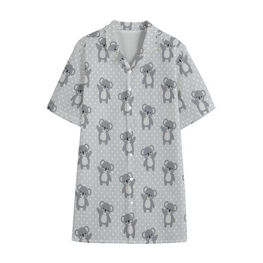 Grey Koala Pattern Print Cotton Hawaiian Shirt