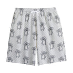 Grey Koala Pattern Print Cotton Shorts