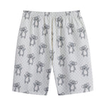Grey Koala Pattern Print Cotton Shorts