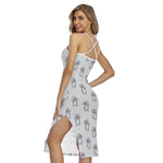 Grey Koala Pattern Print Cross Back Cami Dress