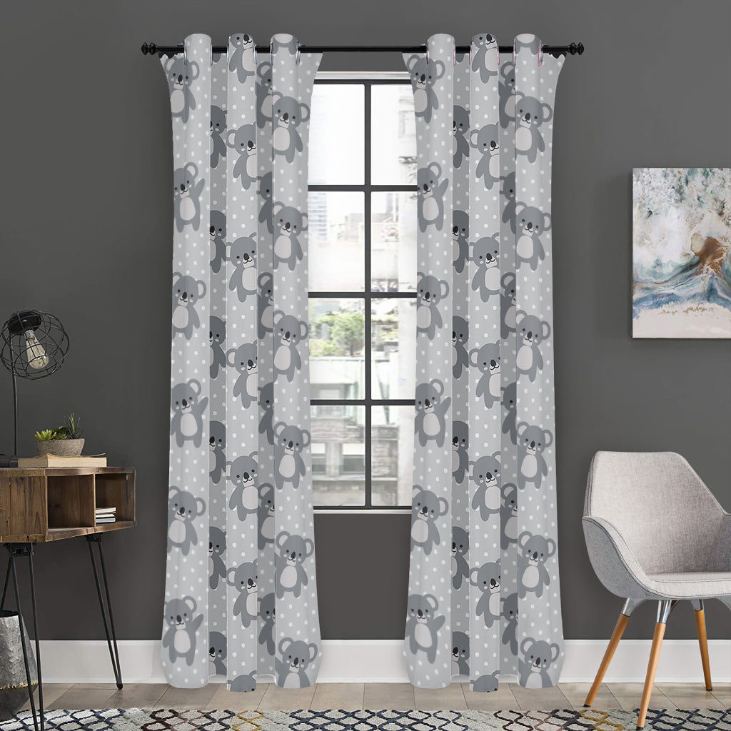 Grey Koala Pattern Print Curtain