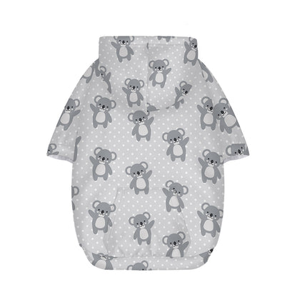 Grey Koala Pattern Print Dog Zip Up Hoodie