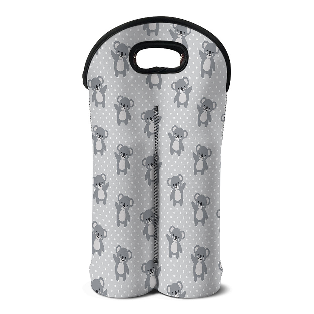 Grey Koala Pattern Print Double Neoprene Wine Tote