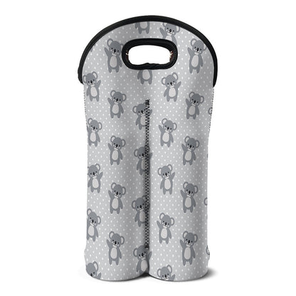 Grey Koala Pattern Print Double Neoprene Wine Tote