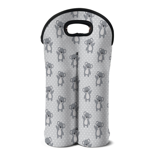 Grey Koala Pattern Print Double Neoprene Wine Tote