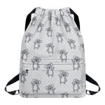 Grey Koala Pattern Print Drawstring Backpack
