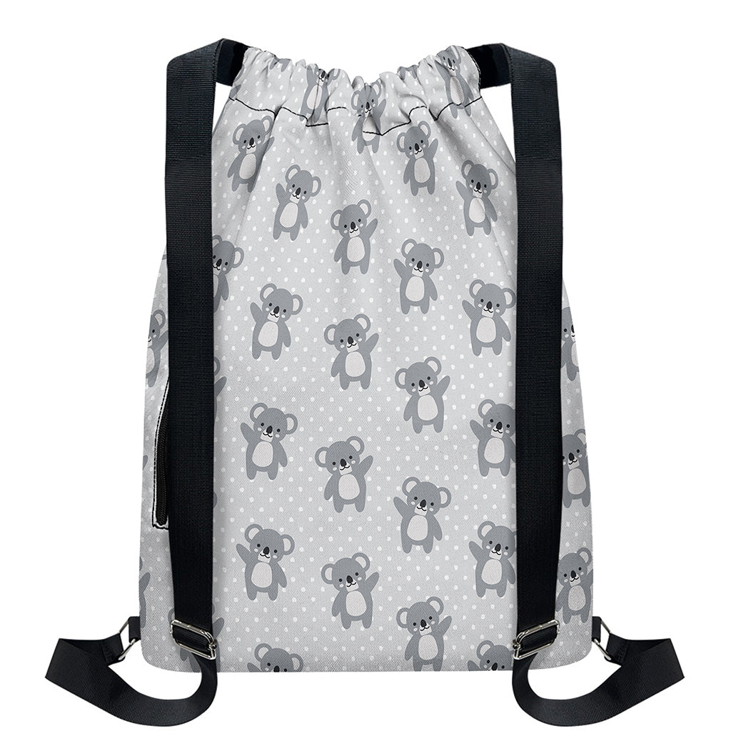 Grey Koala Pattern Print Drawstring Backpack