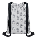 Grey Koala Pattern Print Drawstring Backpack