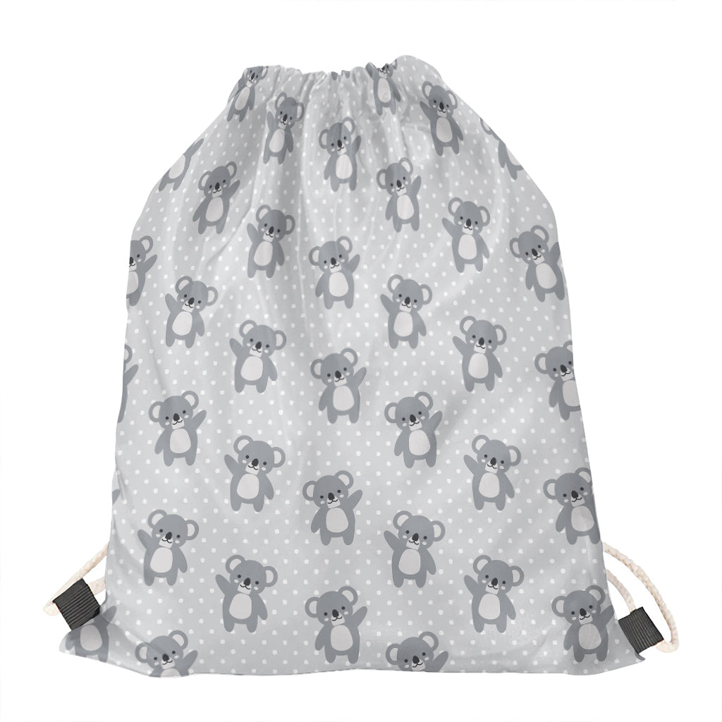 Grey Koala Pattern Print Drawstring Bag