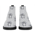 Grey Koala Pattern Print Flat Ankle Boots