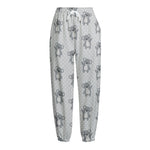 Grey Koala Pattern Print Fleece Lined Knit Pants