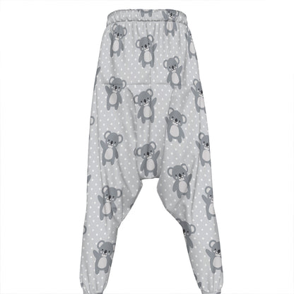 Grey Koala Pattern Print Hammer Pants