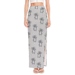 Grey Koala Pattern Print High Slit Maxi Skirt