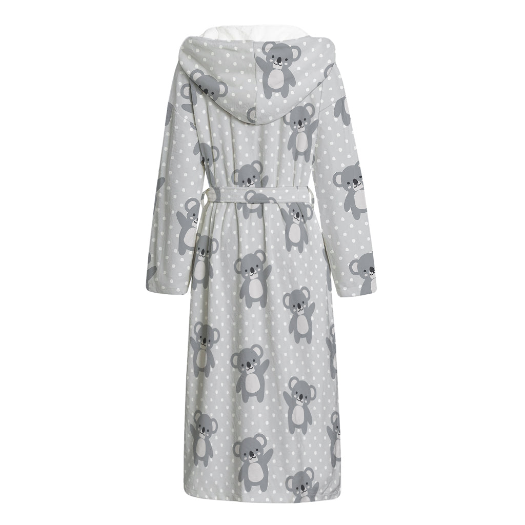 Grey Koala Pattern Print Hooded Bathrobe