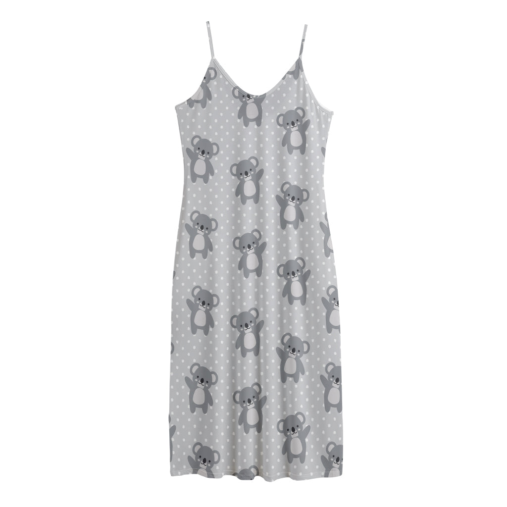 Grey Koala Pattern Print Jersey Midi Cami Dress