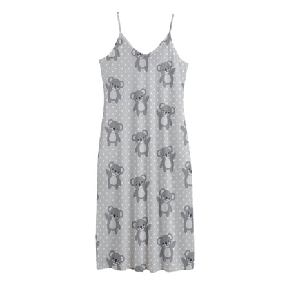 Grey Koala Pattern Print Jersey Midi Cami Dress