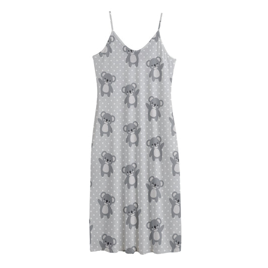 Grey Koala Pattern Print Jersey Midi Cami Dress