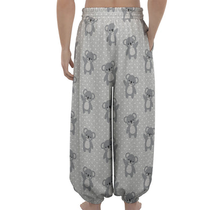 Grey Koala Pattern Print Lantern Pants