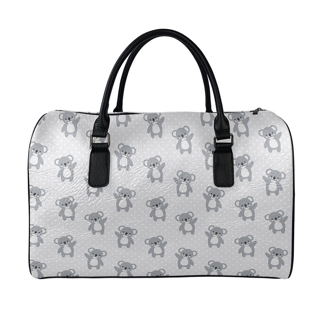 Grey Koala Pattern Print Leather Duffle Bag
